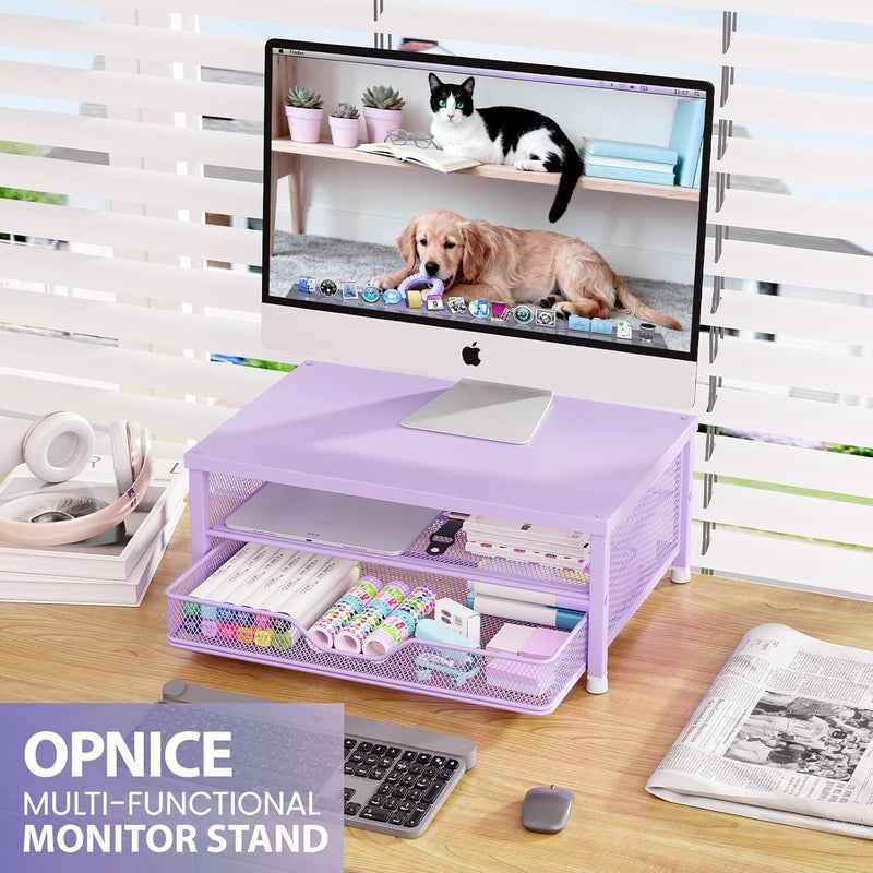 OPNICE Computer Monitor Stand Riser, Desk Organizer with Drawer, Laptop Stand, Office Desk Accessories & Workspace Desktop Organizers Storage for Office Supplies(Purple) - Image 3